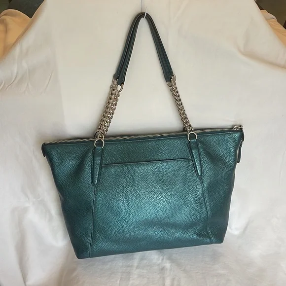 Coach Metallic Teal Ava Tote and Wallet - Picture 3 of 10